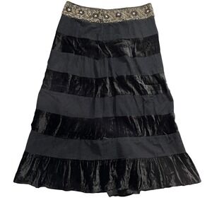 Kas Designs Large Black‎ Velour and Corduroy Skirt Beaded (loose beads) Boho
